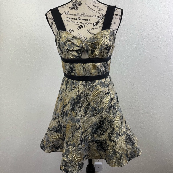 Prose & Poetry anthropologie ruffle flare Elegant Black and Gold Women's Dress - Picture 1 of 12